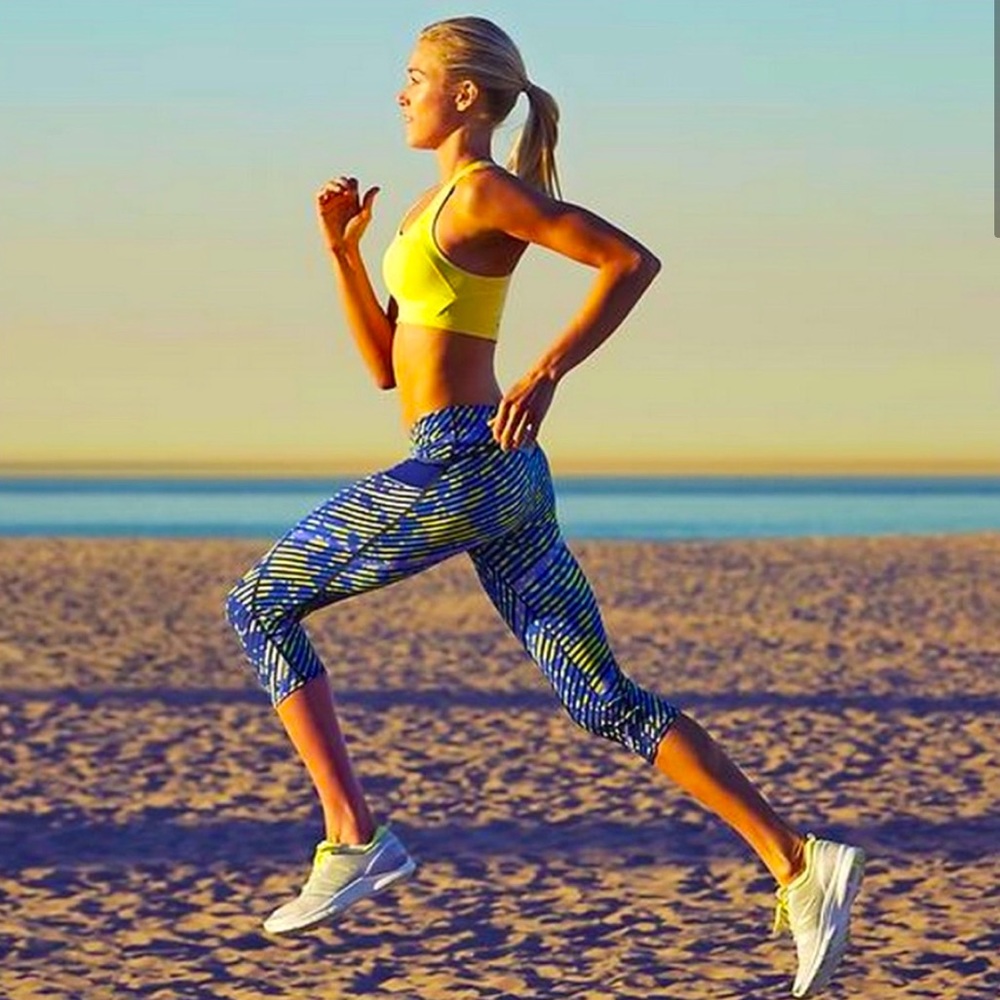 Athleta Colorful Raging Stripe Capri Legging Neon